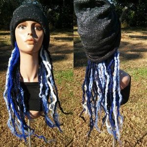 long black blue white dreadlock wig hair hat